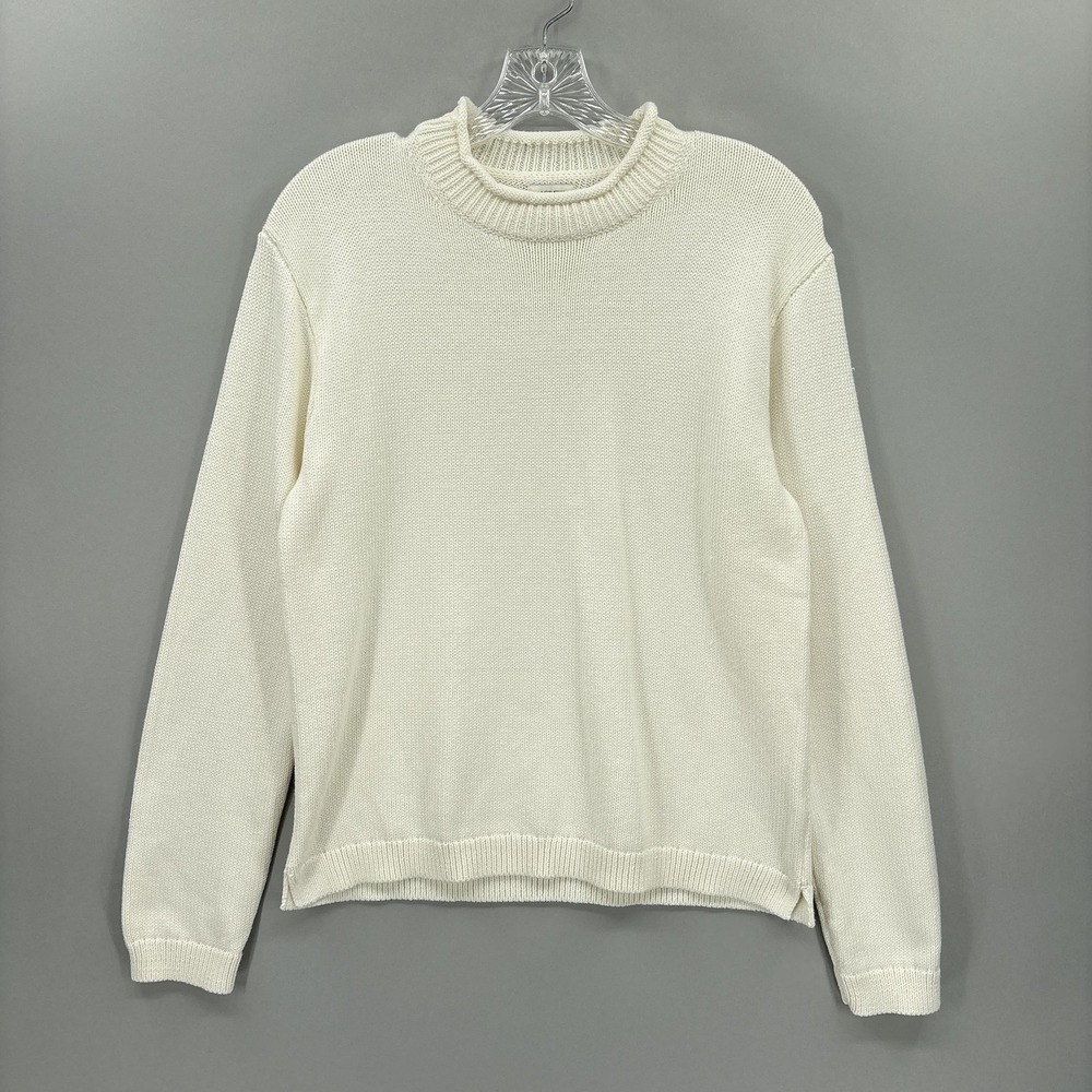 J Crew Sweater Womens Small White Cotton Blend Mock Roll Neck Ribbed Pullover